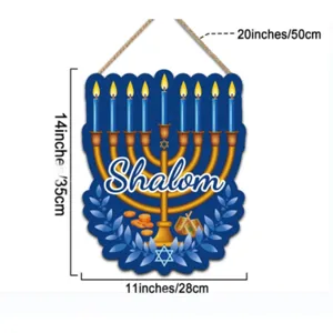 Hanukkah wooden hanging sign menorah holiday wall plaque shalom decor for home festival