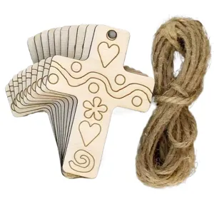 Set de colgantes de cruz de madera DIY con cuerda de yute natural para manualidades