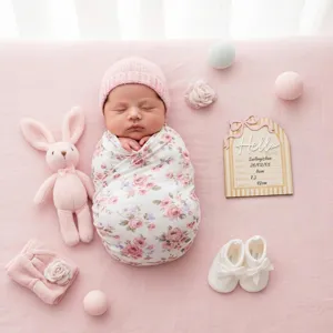 Newborn baby milestone wooden photo prop announcement card featuring cute arch design.