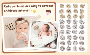 Wooden baby milestone cards monthly disc set with cute animal designs for newborn photography.