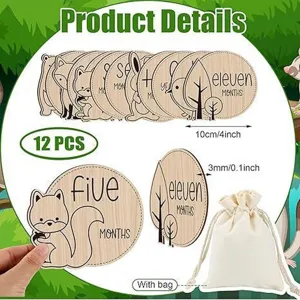 Wooden baby milestone cards set 12 pieces monthly age tracker cards with cotton storage bag