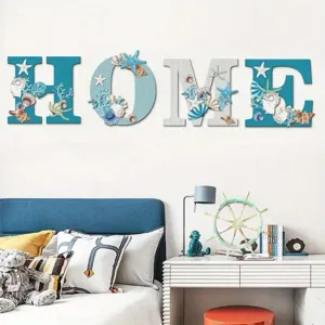 Hölzerne HOME Wand Buchstabe Dekor mit Muschel Seestern Koralle Design für Innenraum.