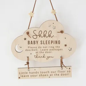 Cartello porta sonno bimbo in legno, decorazione appendiabiti stile nordico, promemoria.