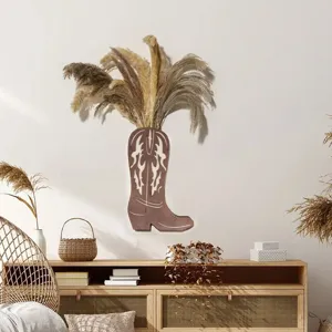Maceta de pared de bota de vaquero de madera jarrón colgante con pampas secas detalle