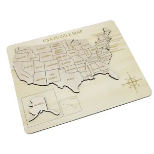 Puzzle de carte des USA en bois jouet éducatif gravé au laser plateau d'apprentissage géo