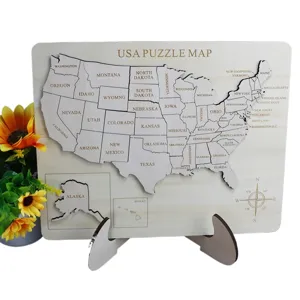 Carte puzzle USA en bois gravée au laser jouet éducatif de géographie décoration bureau
