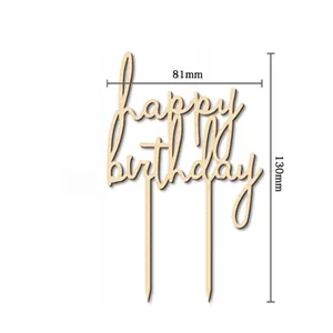 Wooden happy birthday cake topper, 81x130mm size, rustic party decoration photo prop.