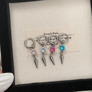 Chic rhinestone hoop earrings with cone pendant trendy sweet cool style jewelry for women daily wear