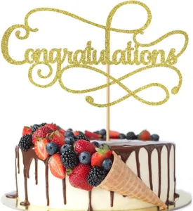 Cake topper Congratulations dore paillete decoration gateau fete de graduation dessert
