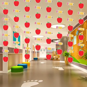 Guirlande Welcome Back Bannière Fête Scolaire Pomme Crayon Papier Pailleté Bannière pour Décoration Classe Rentrée Scolaire Célébration Décoration Fête Enfants