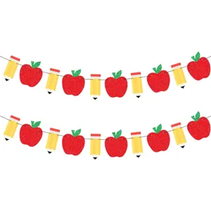 Glitter Paper Apple Pencil Garland Banner Back To School Hanging Decoration For Classroom School Party Supplies Decor