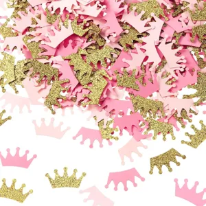 Confettis de Table Couronne en Papier Pailleté Rose Or Décoration de Table pour Baby Shower Anniversaire Mariage Fête