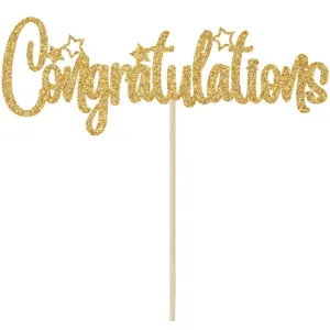 Glitter Paper Congratulations Cake Topper For Graduation Party Table Decoration Birthday Celebrate Cake Decor Supplies