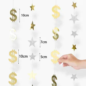 Guirlande en papier pendentif dollar étoile paillettes or argent détail 10cm 7cm