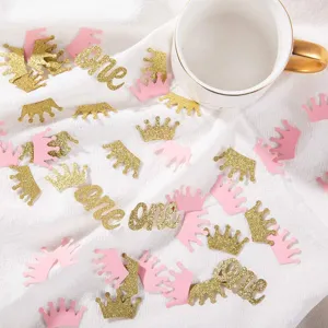 1e verjaardag feest confetti goud roze kroon one tafeldecoratie kind feestje evenement