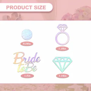Bride to be wedding party confetti size chart details showing exact dimensions of pieces.