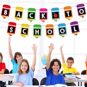 Colorful back to school banner pencil hanging decorations for classroom party decor supplies.