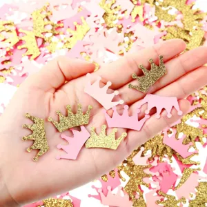 Détails de confettis couronne pailletés rose et or pour fête de naissance anniversaire fille