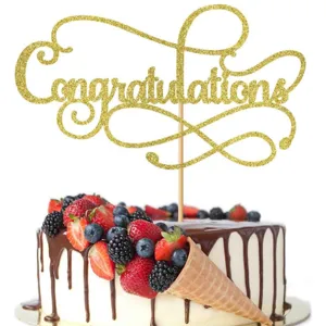 Paillettes Or Congratulations Décoration Gâteau 2026 Graduation Fête Décors Congrats Classe Insertion Signe Célébrer