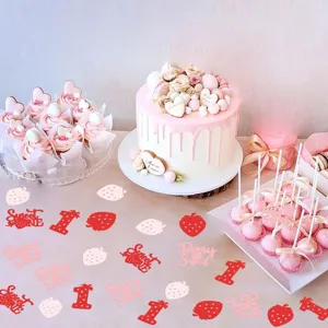 Roze aardbei tafel confetti voor eerste verjaardag feest decoratie, sweet one tafelstrooisel.