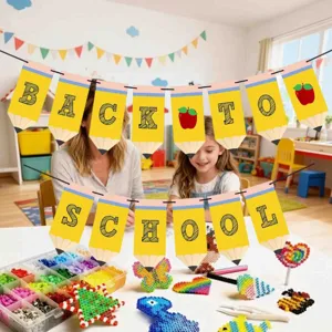 Back to school pencil banner garland for classroom party decoration and photo backdrop.