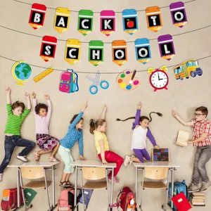Back to school classroom decoration banner set, colorful paper pennant party supplies.