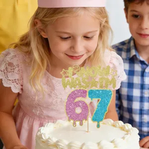 Fun I was 6 now I'm 7 birthday cake topper glitter party decoration for kids cake decor.