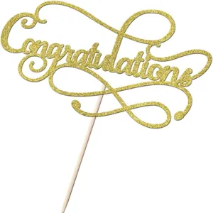 Pont de gâteau Congratulations pailleté or pour décoration de fête de remise des diplômes.