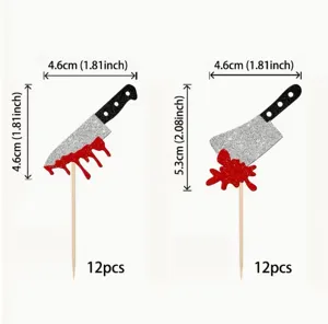Halloween bloody knife cake toppers set, spooky dessert decoration with 12pcs for party.