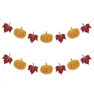Banderola de Calabaza y Hoja de Membrillo de Papel de Purpurina Acción de Gracias Guirnalda Colgante para Fiesta de Otoño Decoración del Hogar