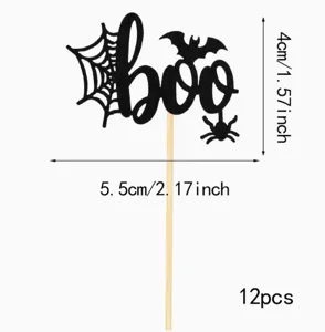 Halloween boo spider web cake topper bat cupcake decoration party supplies 12pcs