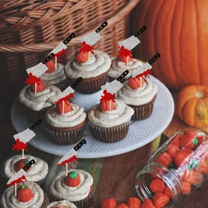 Halloween Glitter Bloody Knife Cupcake Toppers For Party Baking Cake Decorations