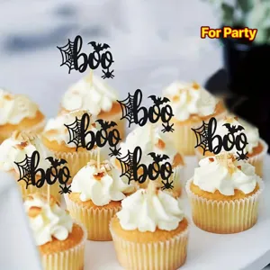 Halloween Boo Cupcake Toppers Spider Web Bat Cake Decorations for Spooky Party Decor