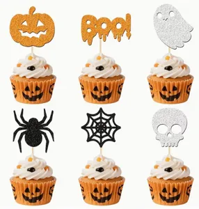 Set de adornos para cupcakes de Halloween con fantasma calabaza araña y calavera fiesta