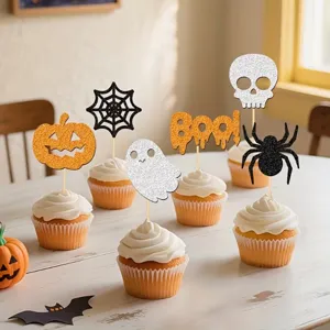 Decoraciones de pastel de Halloween adornos de cupcake fantasma calabaza araña set