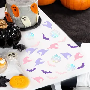 Halloween feest decoratie confetti set met paarse heksenhoeden, vleermuizen en disco ballen.