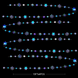 Guirlande de flocon de neige en papier irisé décoration fête hiver Noël 13FT 4PCS