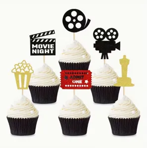 Movie night cupcake toppers set, cinema theme cake decorations for Hollywood theme party supplies