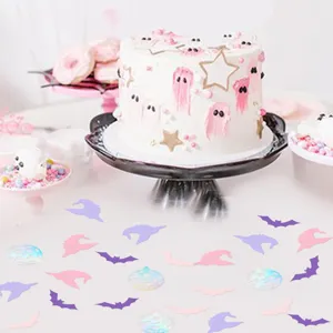 Halloween feest confetti decoraties vleermuizen heksenhoeden tafelstrooisel roze