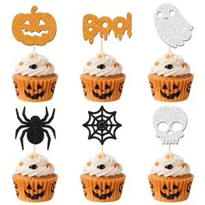 Halloween cupcake toppers purpurina calabaza fantasma araña cráneo decoración set