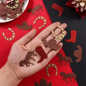 Coriandoli di carta glitterati tema cowboy western ferro di cavallo stivale cappello