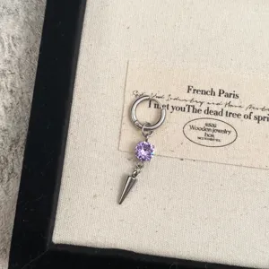 Exquisite handmade purple crystal spike pendant hoop earrings for women, stylish piercing jewelry.