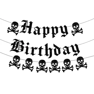 Halloween Totenkopf Happy Birthday Banner Gotisch Glitzer Papier Buchstaben Girlande Für Halloween Geburtstag Party Deko Horizontaler Hanging Pull Flag