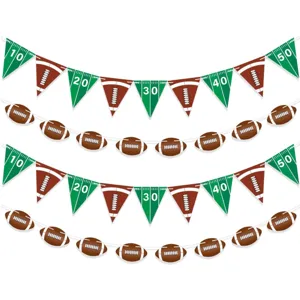 Banner de Fiesta Deportiva Temática de Rugby Fútbol Patrón Geométrico Guirnalda de Papel Verde para Decoraciones de Celebración de Super Bowl