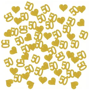Gold Glitter Anniversary Confetti Number Heart Shape Birthday Party Decorations Wedding Metallic Table Scatter Supplies