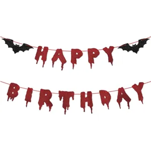 Halloween Happy Birthday Banner Garland Glittery Red Blood Drip Black Bat Vampire Horror Spook Party Hanging Sign Decor