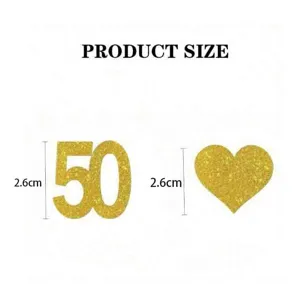 Gold glitter 50 number and heart confetti party decoration table scatter 2.6cm size