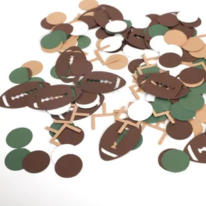 Football theme paper confetti set, brown football and goal shapes for party decorations.