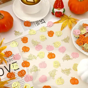 Thanksgiving pompoen confetti tafeldecoratie gouden roze oranje feest pailletten