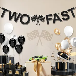 Σετ διακόσμησης banner για πάρτι γενεθλίων αγωνιστικού αυτοκινήτου Two Fast.